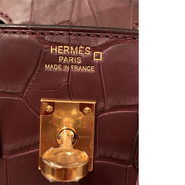 エルメス バーキン25 アリゲーターマットコピー ボルドー x ゴールド金具